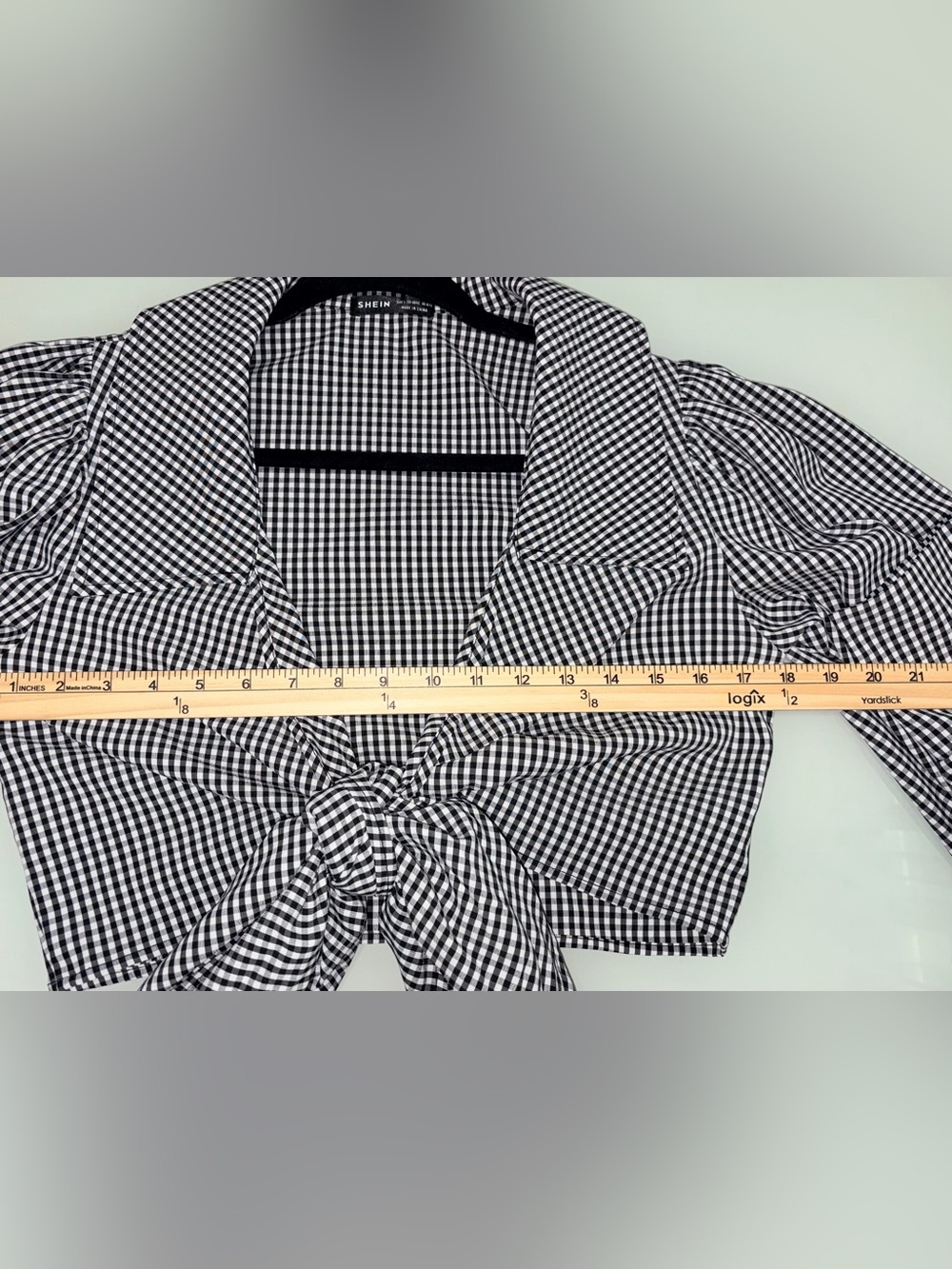 Black & White Gingham Wrap Blouse - Picture 3 of 6